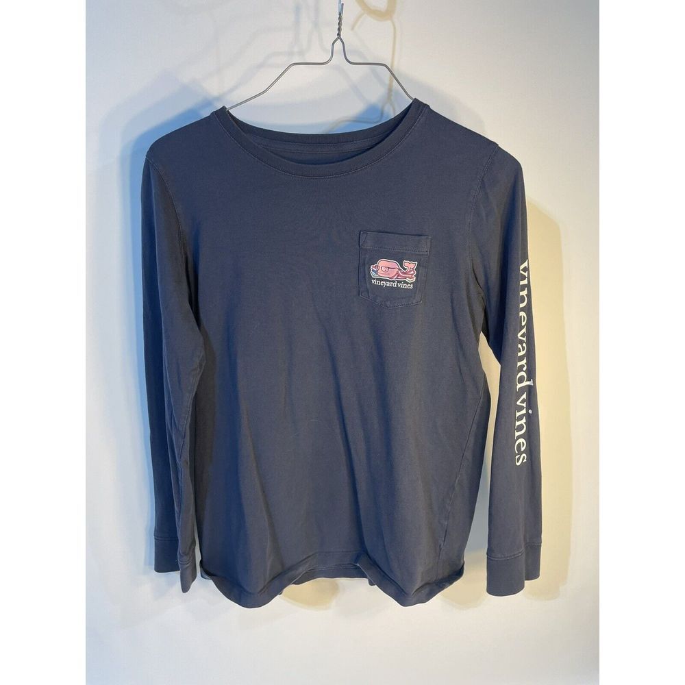 Vineyard Vines Shirt Kids Large 14 Blue School Books Reading Pocket Long Sleeve